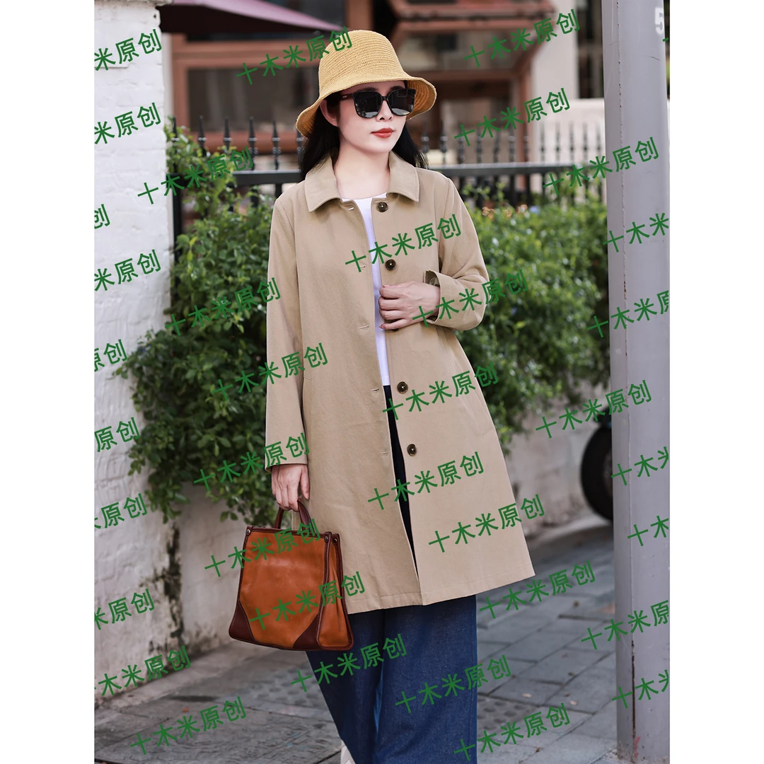 老朋友/十木米原创百分百长绒棉秋冬款文艺百搭中长风衣外套女