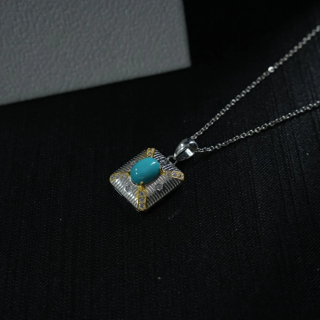 【YZ专属】  S925分色方形旦面绿松石吊坠6*8mm-XZ0142BZ