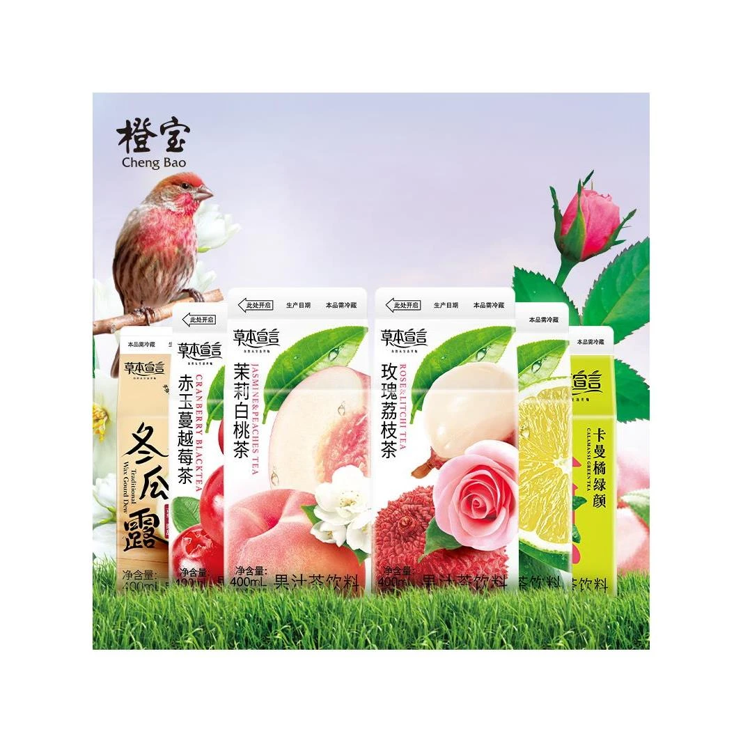 橙宝草本宣言果汁茶茉莉白桃网红小青柠冷饮料冬瓜茶400ml*8盒装