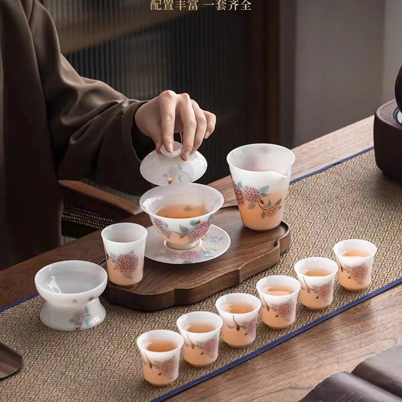 璞玉绣球团员套装高端上档次手工高档家用简约茶具
