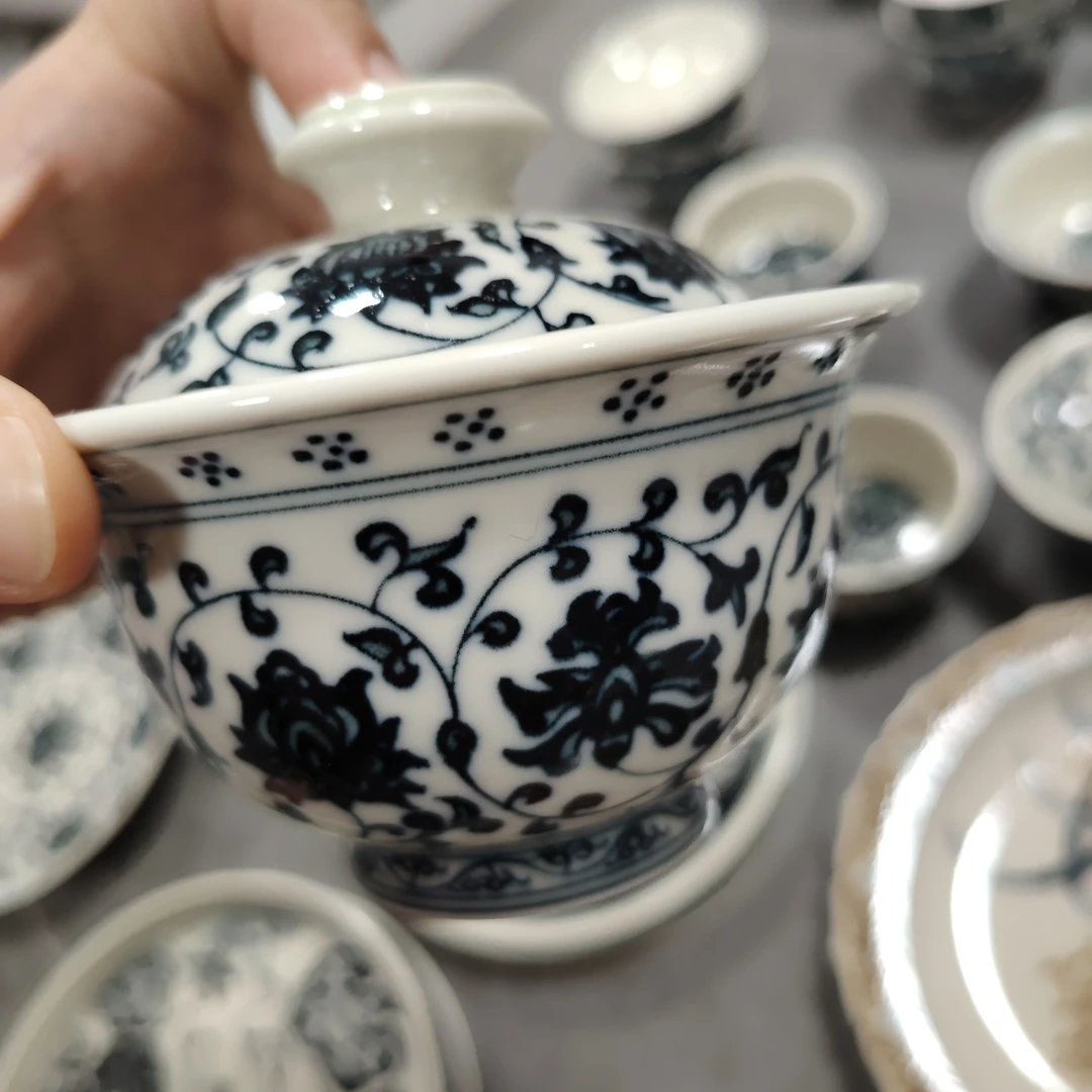 【央广甄瓷】立勤堂青花缠枝莲盖碗二号釉