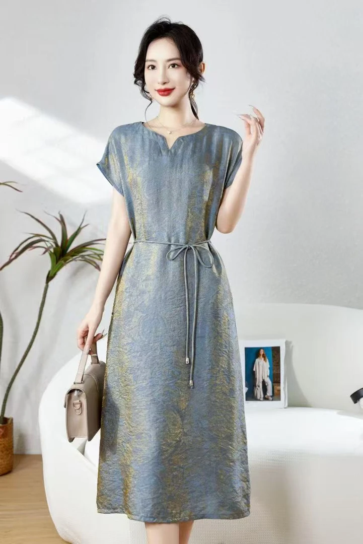 【时装高定款】蓝金花气质修身时尚休闲夏季高端大码妈妈连衣裙