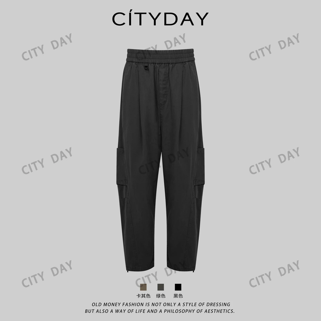 CityDay【楠哥】都市工装 中性复古做旧直筒垂感长裤 990541
