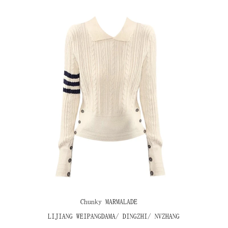 大码韩系简约翻领长袖针织衫女秋冬设计感内搭打底衫百搭显瘦上衣