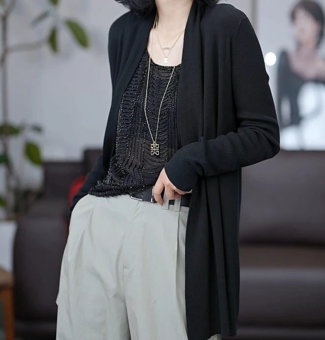 长袖针织打底黑色中式高领圆领休闲开衫外套/Z0018