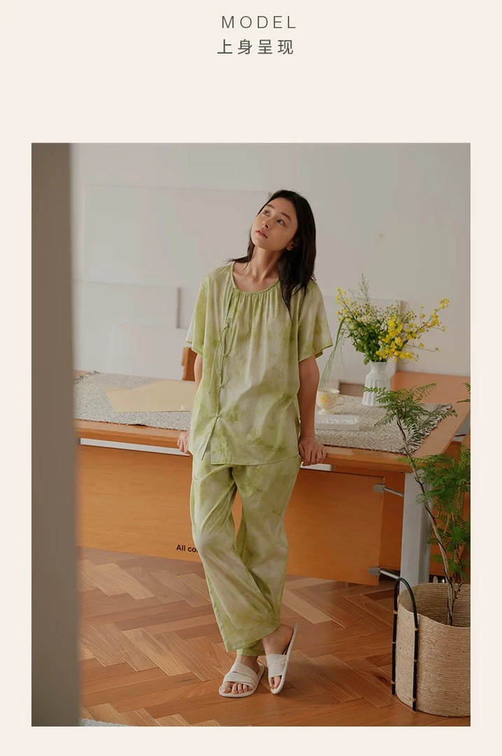 朵朵可可25春夏新款纯棉新中式国风扎染复古家居服套装cz180