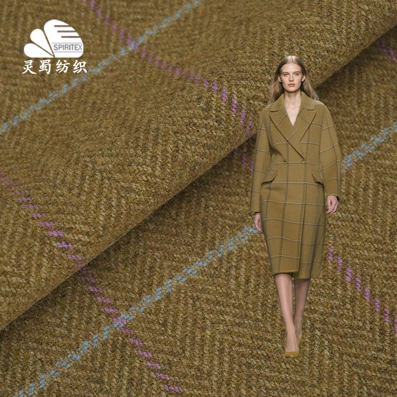 现货 英伦风混色人字格羊毛粗纺 669克秋冬季大衣裤子时装毛布料