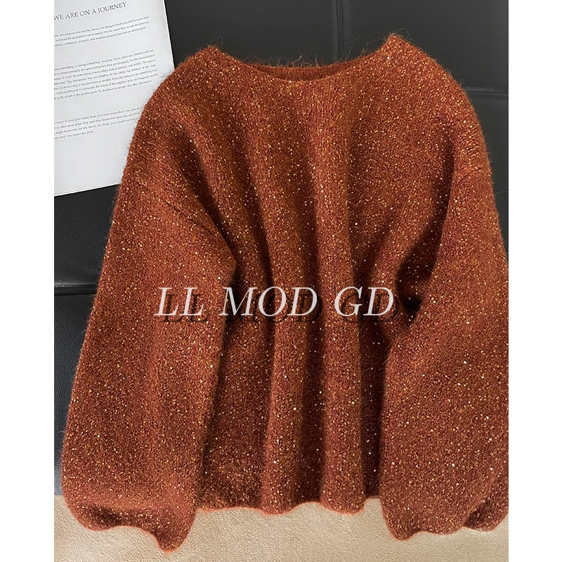 心想柿橙 长袖厚款毛衣女秋冬宽松保暖套头圆领针织上衣YL-255159