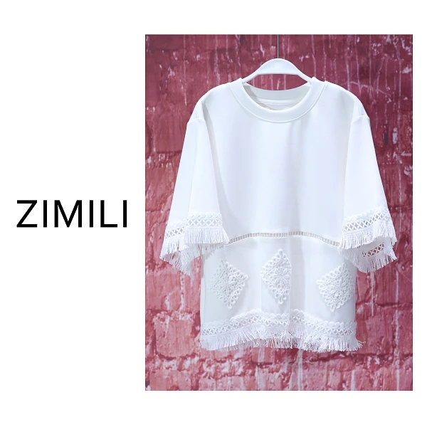 【亮哥女装】2025欧版《流光摇曳》象牙白流苏镂空透气短袖8968-B5