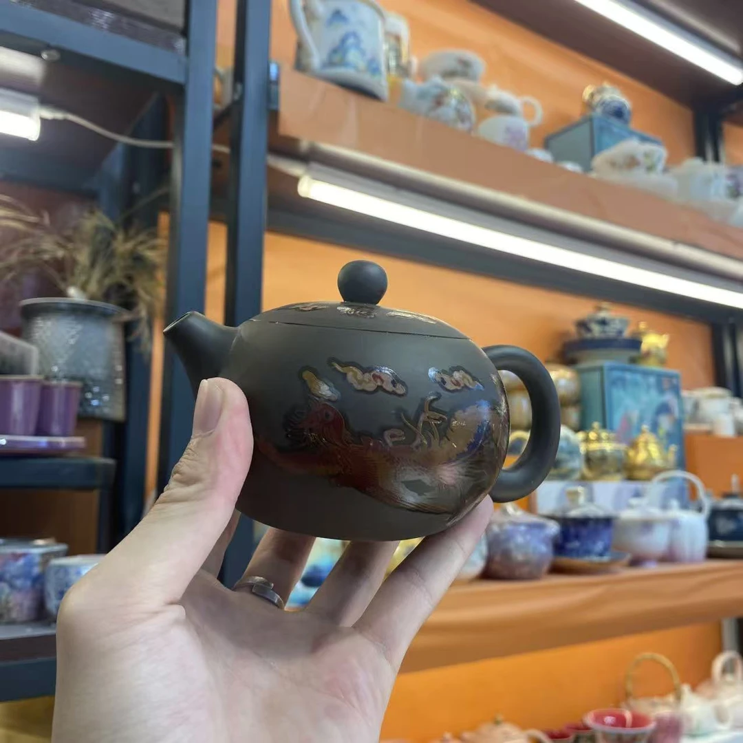 友名 黑泥龙凤呈祥紫砂壶-wm