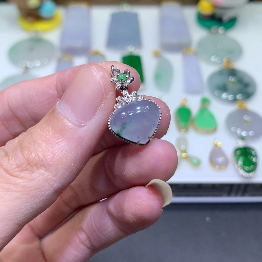 翡翠18K金镶嵌吊坠(不含链)