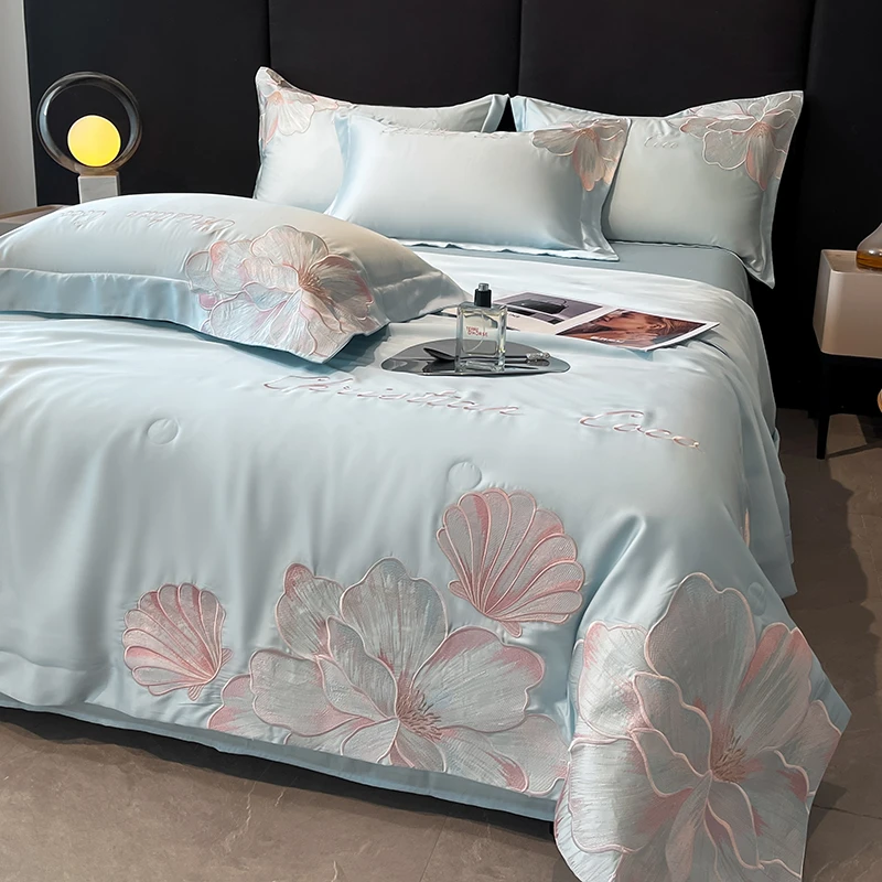 奢华凉感水洗天丝冰凉夏凉被空调被刺绣夏被凉感床单款床笠款被子