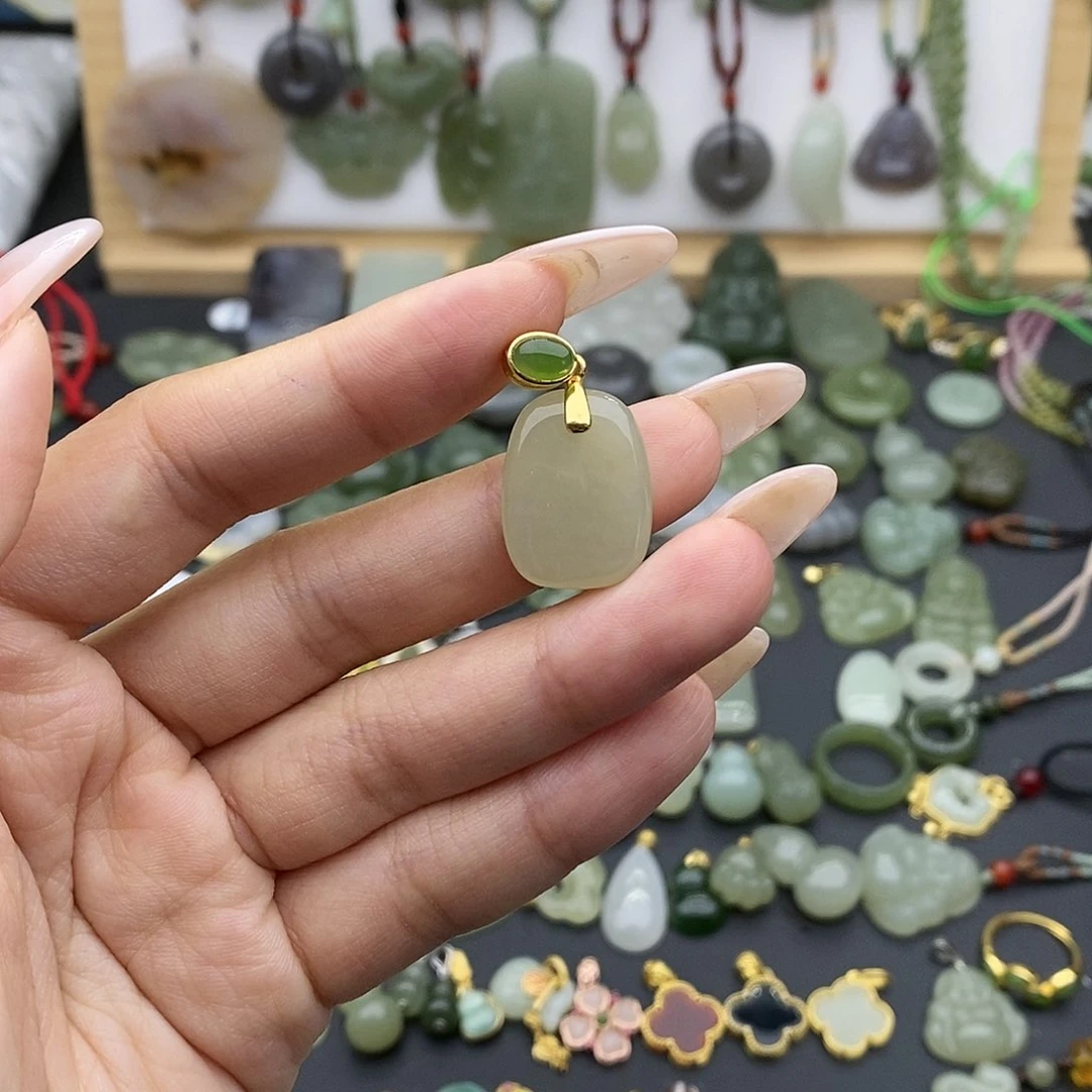 和田玉吊坠(不含链)银S925镶嵌