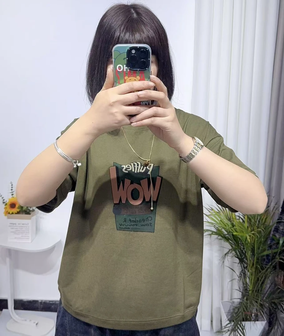 短袖T恤女休闲百搭宽松WOW字母印花