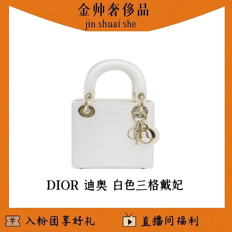 99新 DIOR/迪奥 米白/三格戴妃/蜥蜴/手提斜挎包/单肩包/B4310