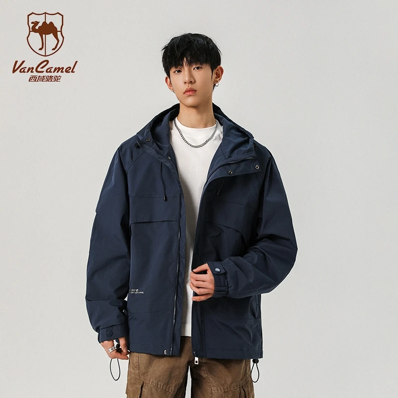 西域骆驼新款冲锋衣防风防水外套男女款吸湿透气工装连帽夹克上衣