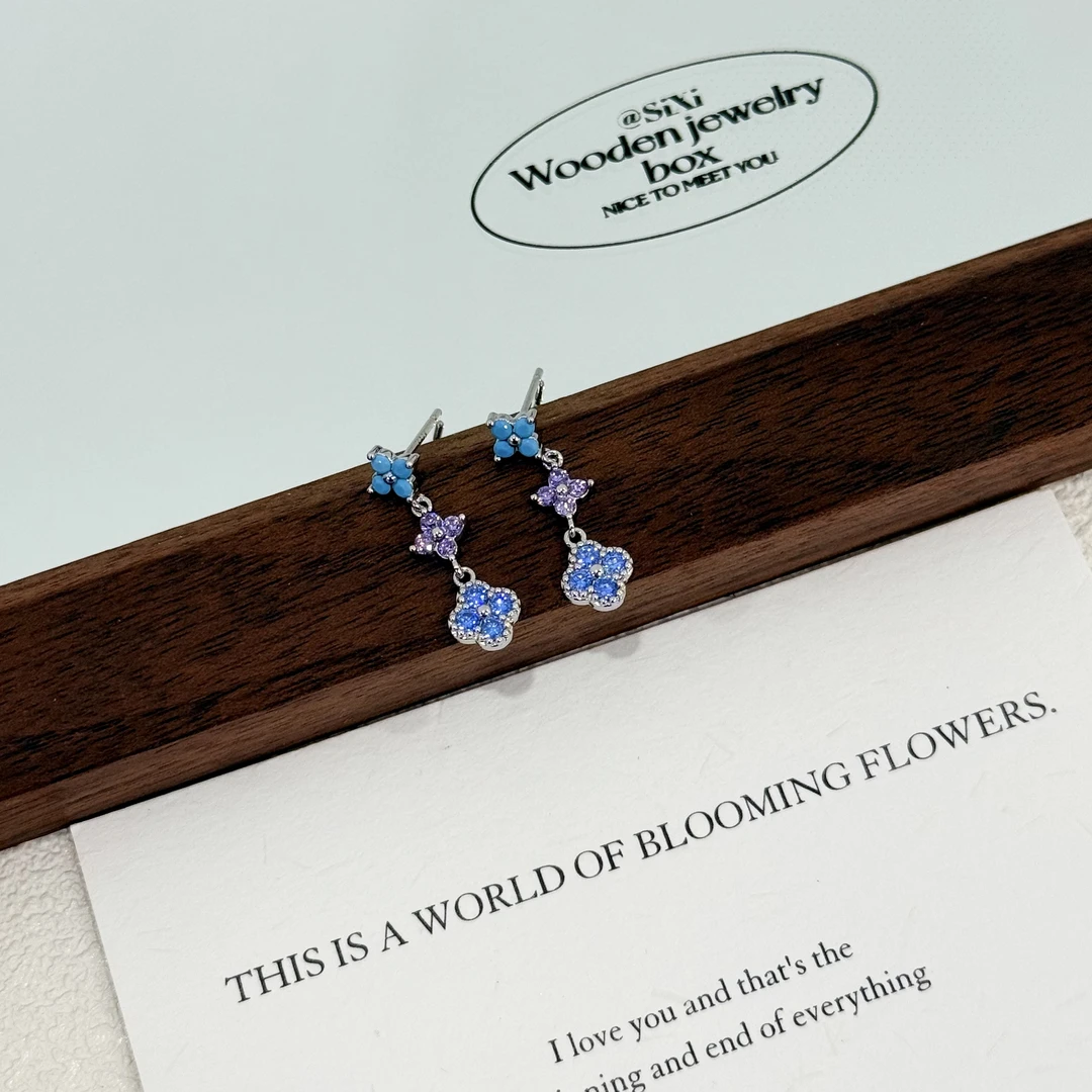 铜合金锆石耳饰 ES-49彩锆四叶草流苏轻奢高级感气质耳饰