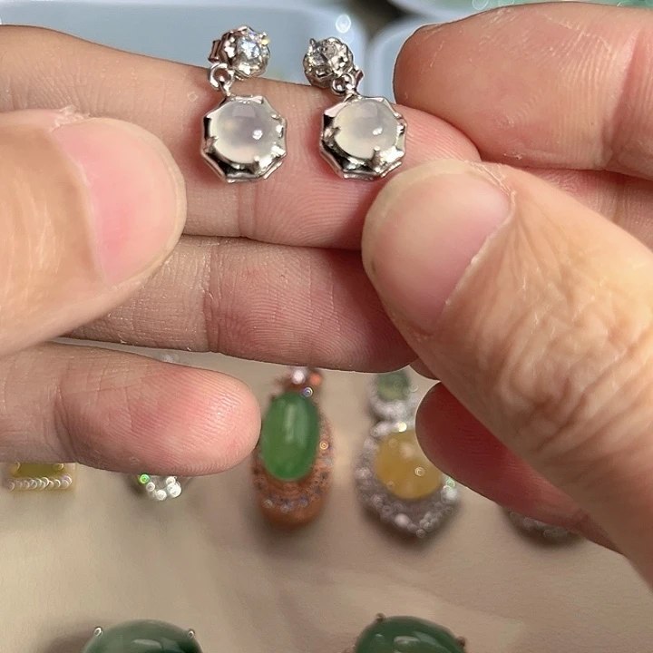 翡翠银S925镶嵌耳饰