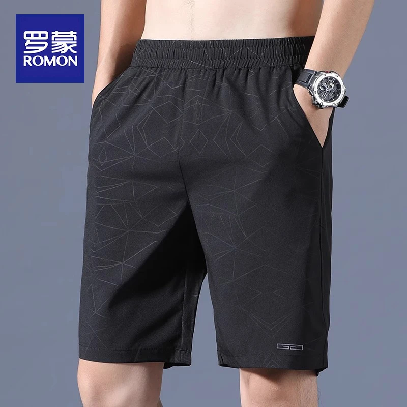 罗蒙冰丝短裤男士夏季薄款印花宽松直筒五分裤弹力运动休闲中裤子