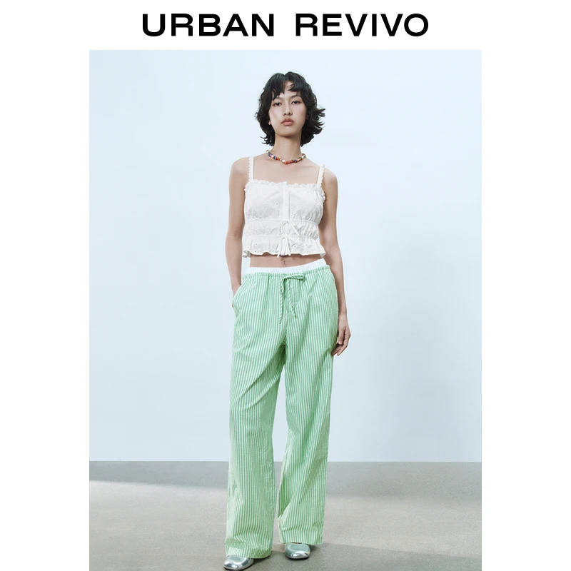 UR2025春季新款女波嬉风拼接蕾丝花边刺绣抽绳吊带UYY250023