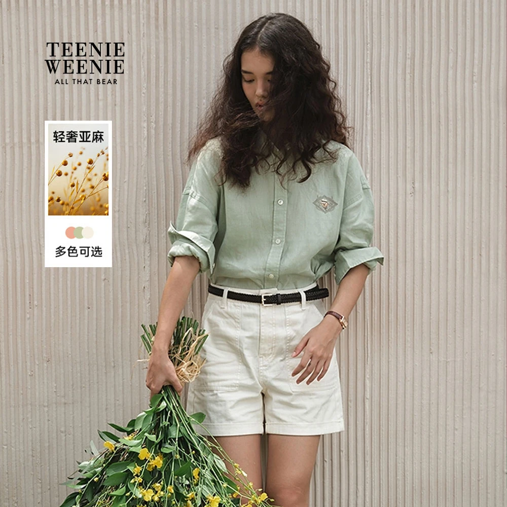 #【亚麻】TeenieWeenie小熊女装衬衫25简约休闲刺绣上衣TTYW257702W