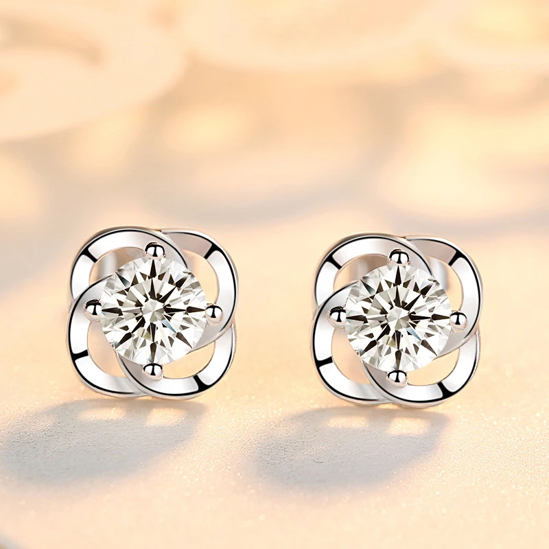 足银玻璃耳饰S925幸运四叶草耳钉日韩风韩式耳饰女士简约个性气质