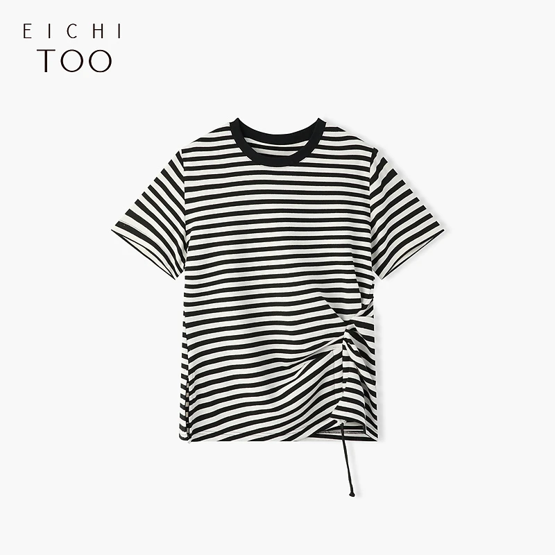 爱居兔夏季时尚条纹设计感短袖T恤ENTBJ2N144A