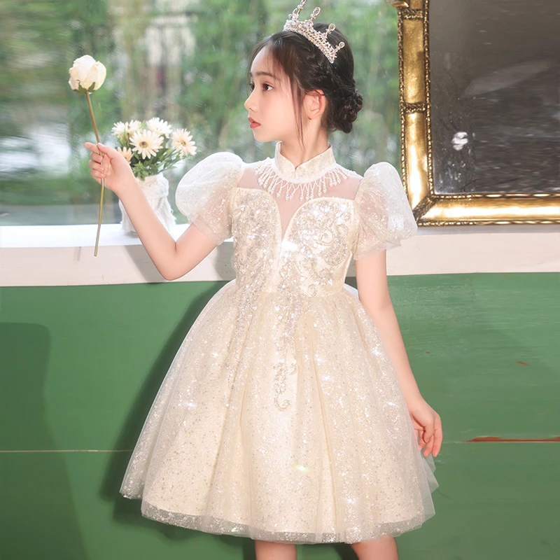女童2025夏季新款公主裙小女孩生日蓬蓬纱连衣裙儿童主持演出花童