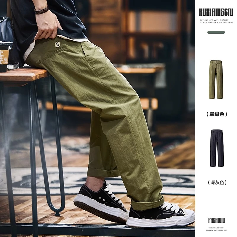 美式速干休闲裤男夏季新款潮牌复古宽松直筒裤男士户外运动长裤子