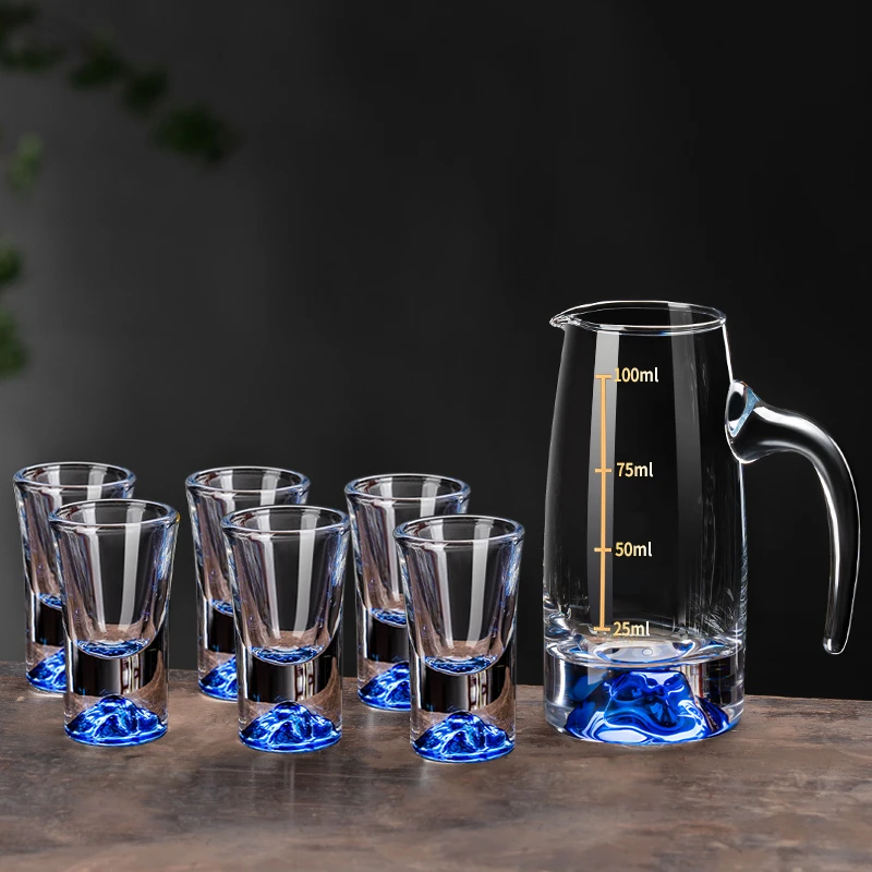 高档蓝山白酒杯分酒器家用套装轻奢水晶玻璃酒具子弹杯一口杯加厚