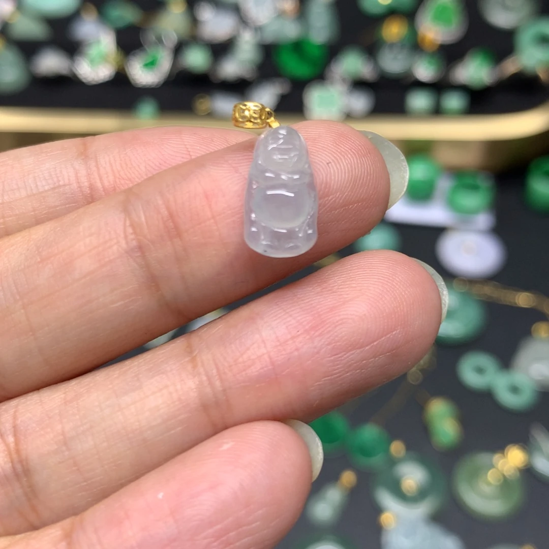 吊坠(不含链)18K金镶嵌翡翠有纹裂