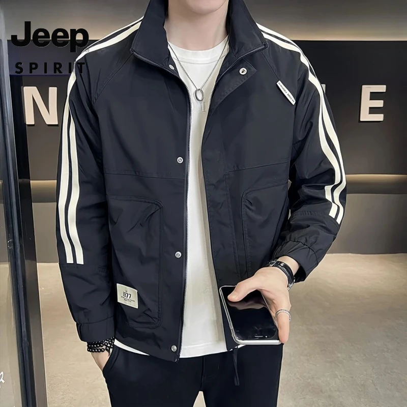 吉普JEEP SPIRIT春秋冬男士休闲外套百搭新款工装拼色夹克飞行服