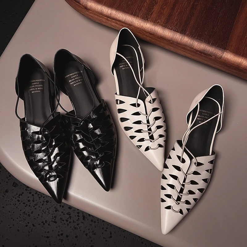 【唐唐家】春夏新款真皮低跟气质法式小单鞋一脚蹬女尖头复古设计款