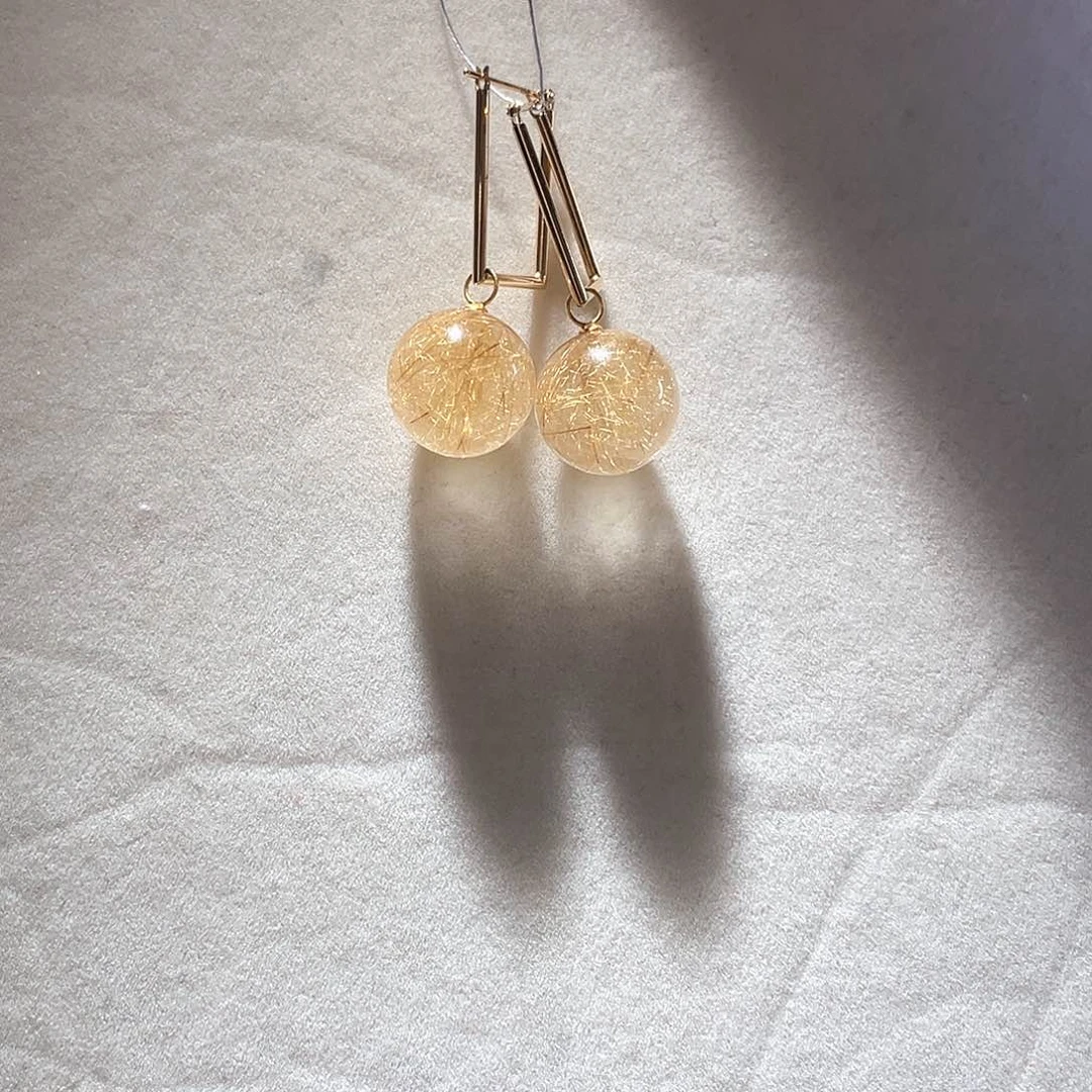 发晶耳饰18K金镶嵌大气款