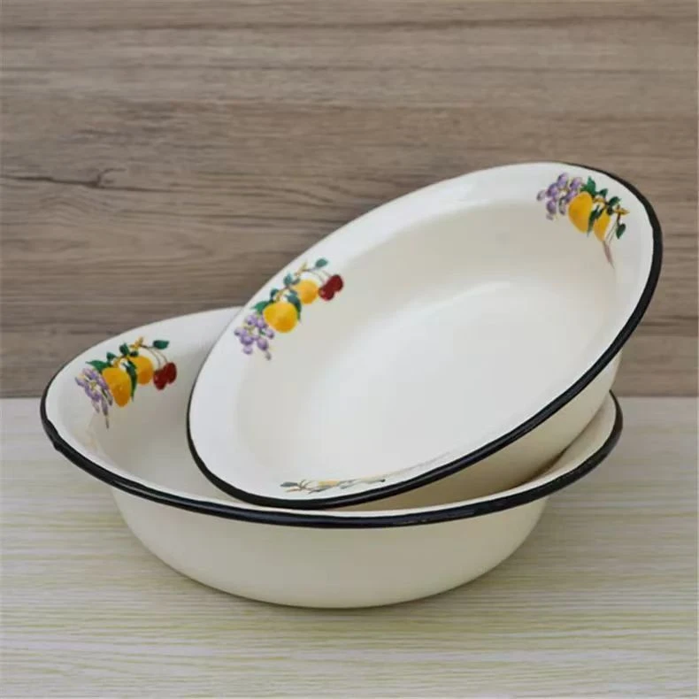 20CM水果加厚深搪瓷盘平边盆珐琅深盘汤碗汤盆菜盘多用小盆