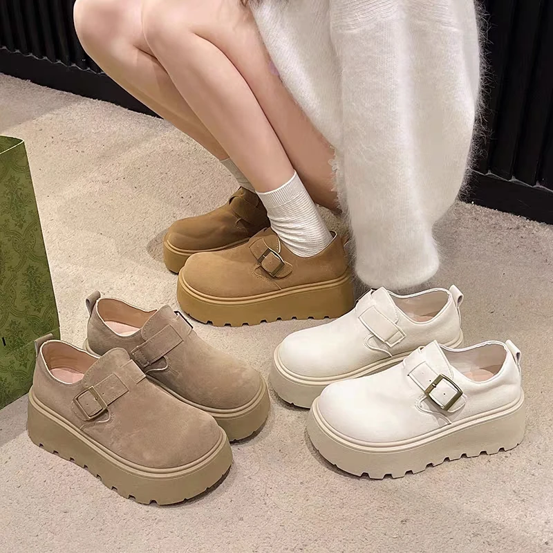 时尚百搭厚底单鞋女增高一脚蹬小皮鞋2025年春季小个子勃肯鞋休闲