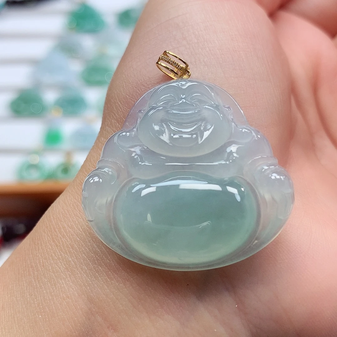 翡翠18K金镶嵌吊坠(赠链)31.5-34-6