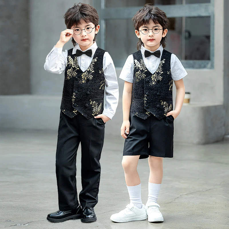 新中式国风马甲套装儿童刺绣西装花童周岁礼服男童主持钢琴演出服