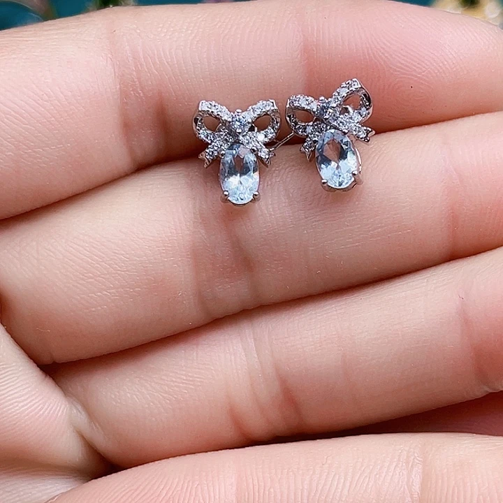 海蓝宝石耳坠银S925镶嵌