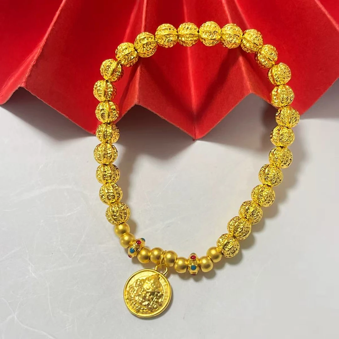 姐妹黄金 足金999国风时尚黄财神手串手链