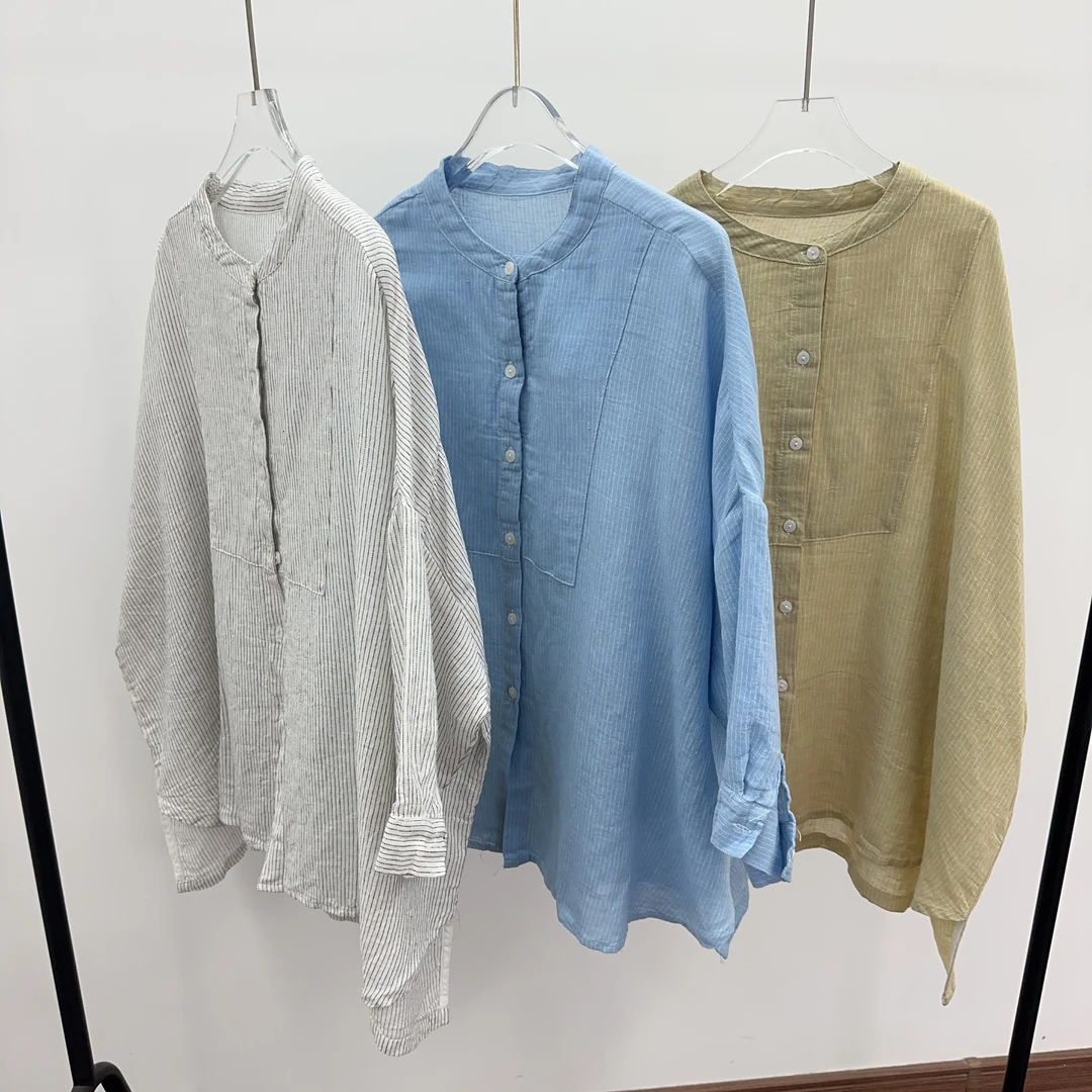 夏季休闲纯棉宽松女士条纹上衣