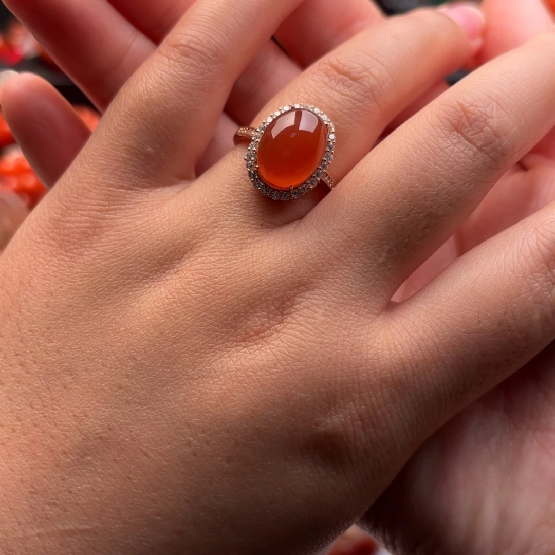 南红玛瑙银S925镶嵌戒指