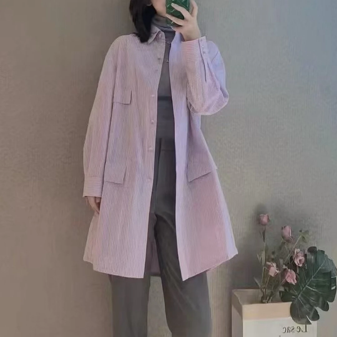 不退换 春秋宽松中长款紫色衬衫外套5400501