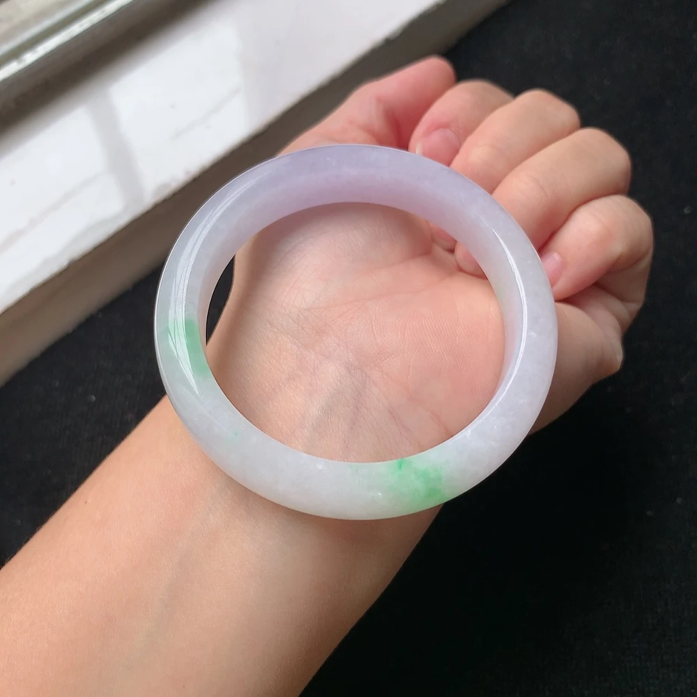 1728号 缅甸天然A货翡翠手镯53/54圈口春彩飘阳绿正装手镯