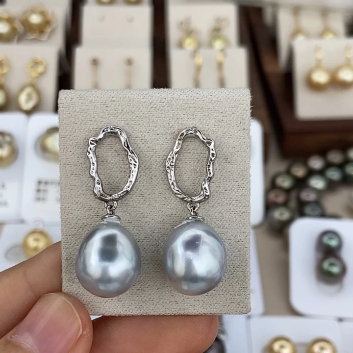 海水珍珠耳饰银S925镶嵌澳白11-12