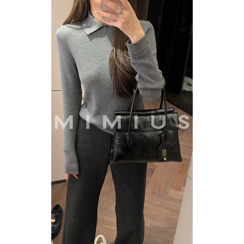 【mimius】U 秋冬羊毛翻领纽扣亲肤内搭打底衫 WG10174
