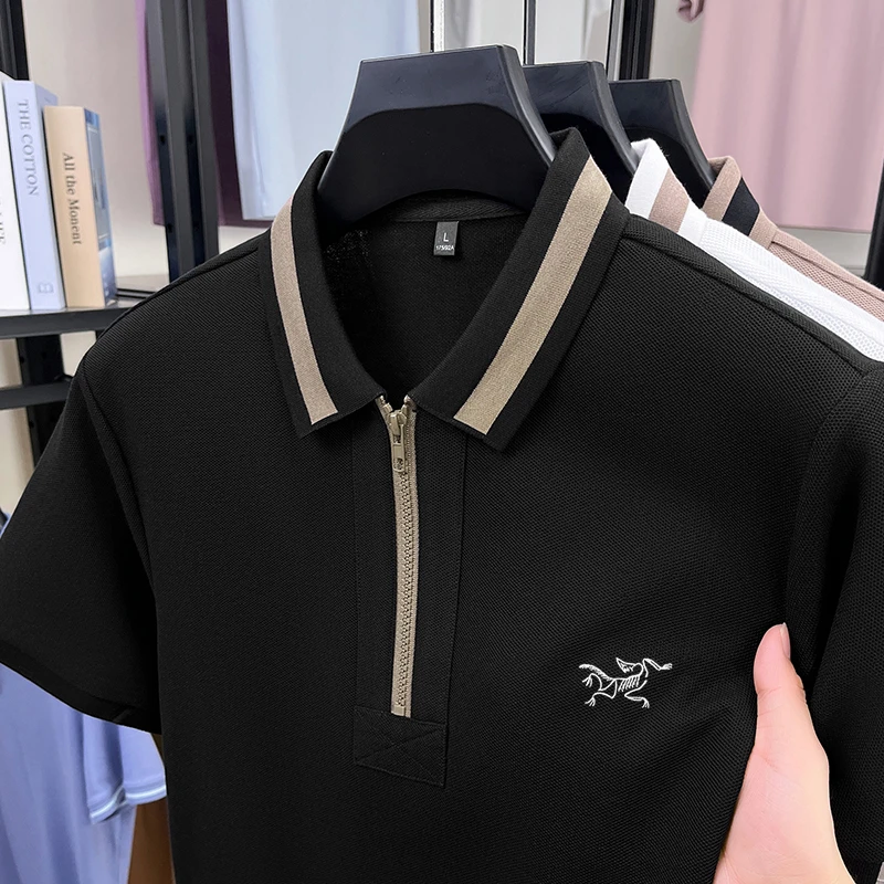 奥莱折扣鸟家款夏季纯棉短袖t恤男士翻领纯色休闲中年爸爸装POLO