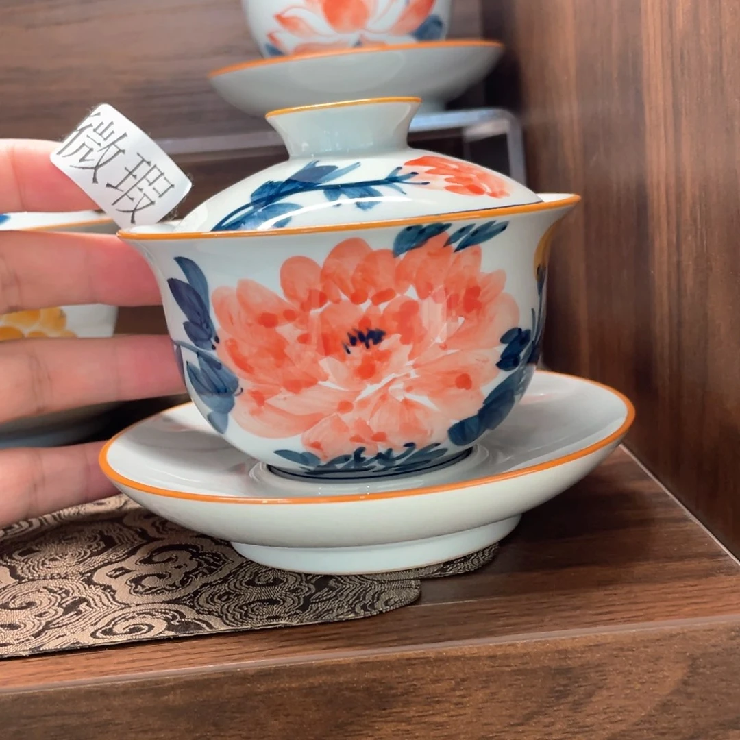 釉下手绘茶具微瑕