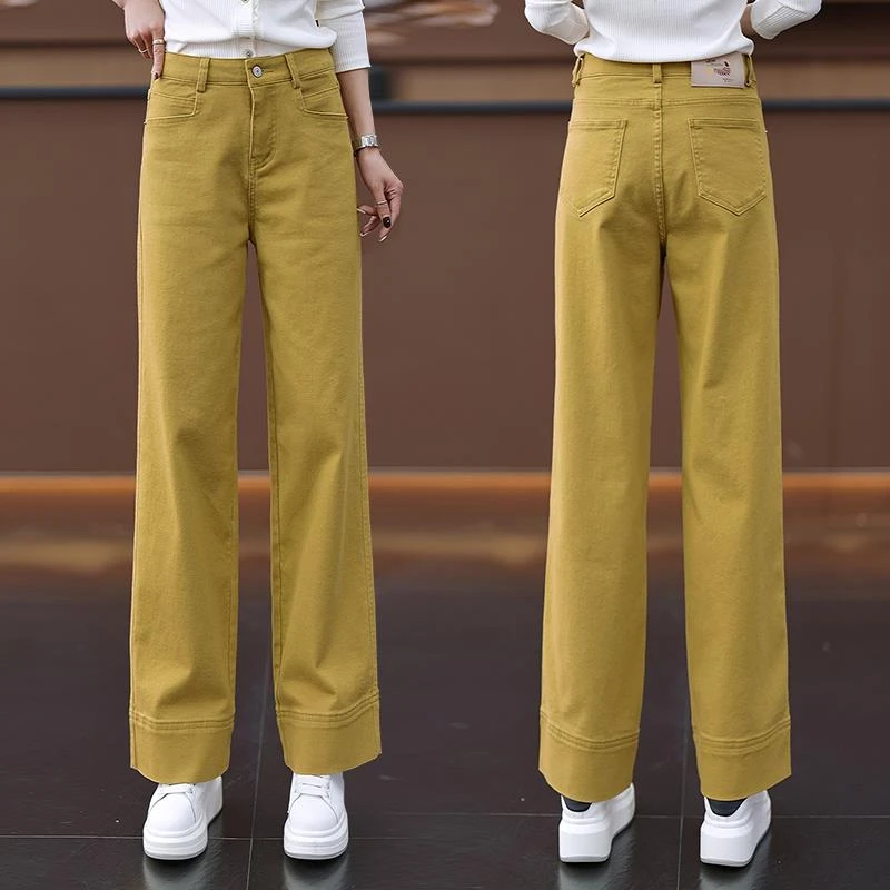 姜黄色直筒牛仔裤女2025春秋新款高腰九分裤小个子休闲窄版阔腿裤