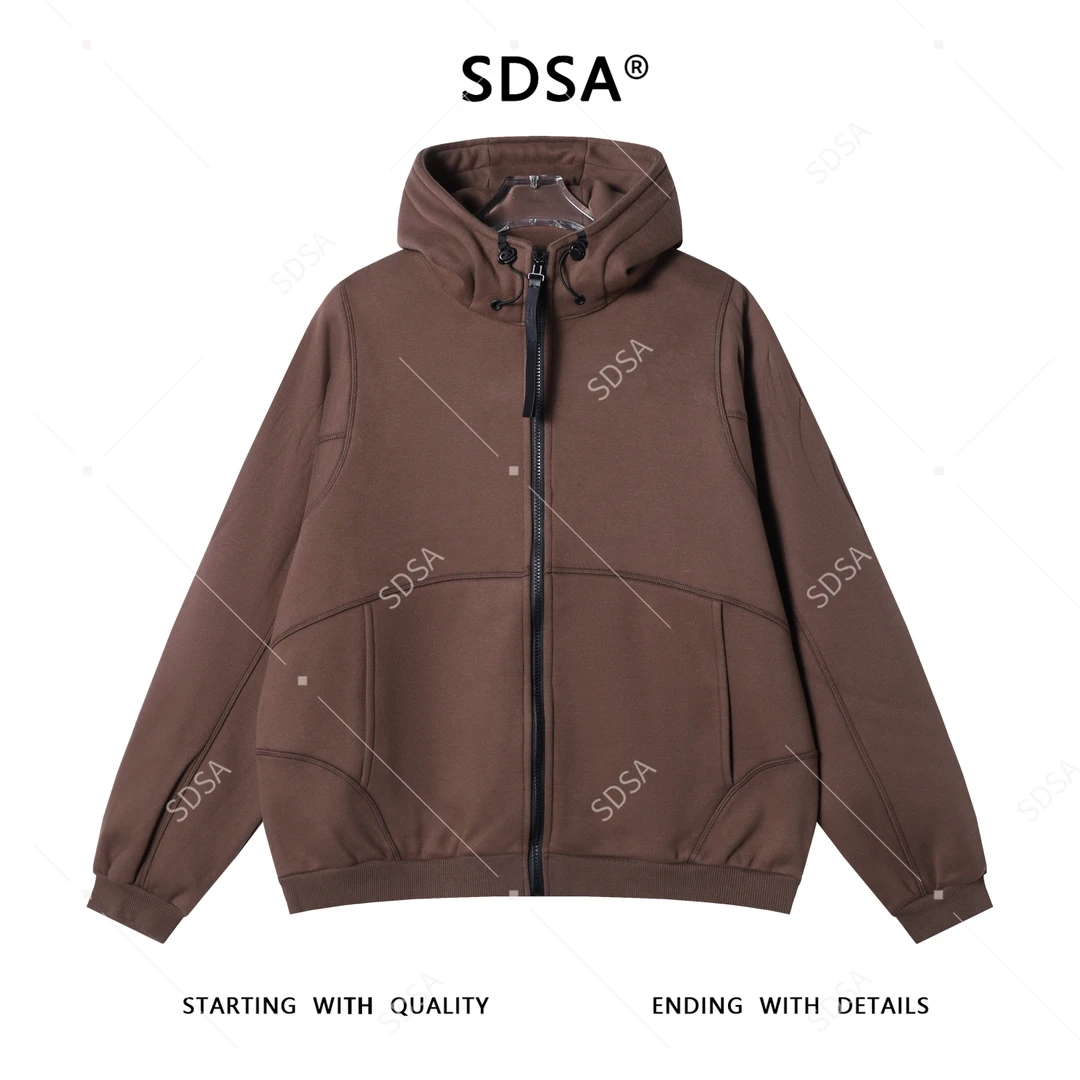 SDSA男士秋冬新款痞帅男装韩版纯色拉链立领连帽卫衣百搭压线外套